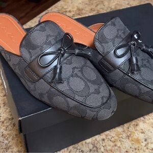 Coach Black Patterned Loafers with Bow Detail